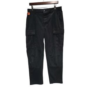 Empyre Mens Black Relax Cargo Pants Sz 30 Skater Grunge Canvas Button Fly